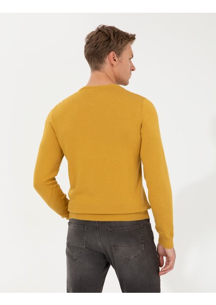 Erkek Hardal Slim Fit Bisiklet Yaka Basic Triko Kazak 50257290-VR072 indirimleri