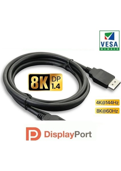 8k Displayport Kablo 1080P 360hz, 2k@ 240hz, 4k@ 144hz, 8k@ 60hz V1.4 Sinema Oyuncu Siyah 32.4gbps