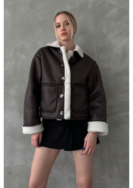 Antrasit Krem Kürklü Mont