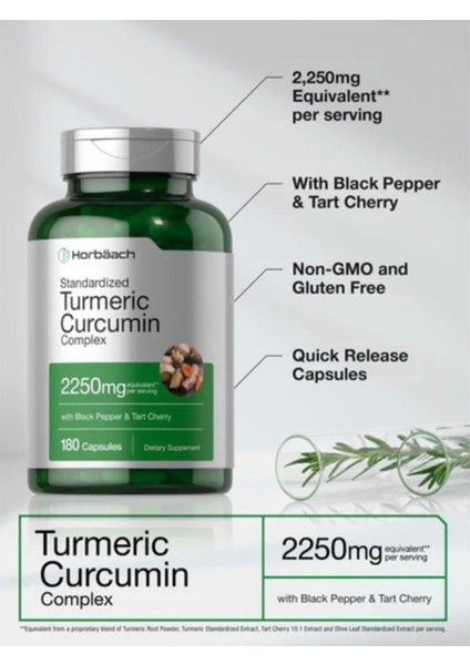 Turmeric Supplement With Black Pepper 2250 mg 180 Capsules