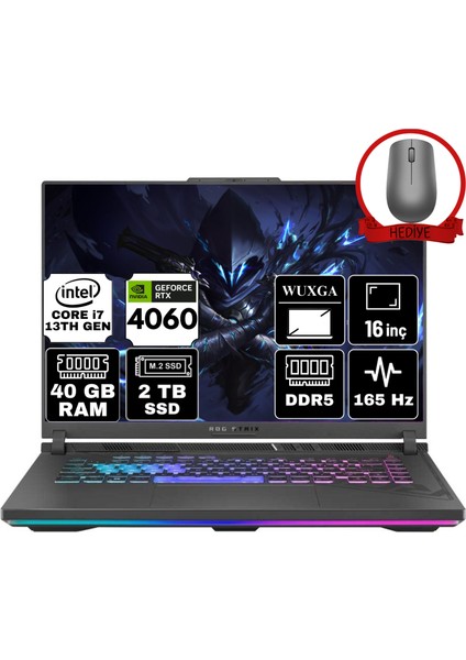 Rog Strix G16 Intel Core I7 13650HX 40GB 2tb SSD RTX4060/8GB 165Hz Freedos 16" Wuxga Taşınabilir Bilgisayar G614JV-N3452-A19