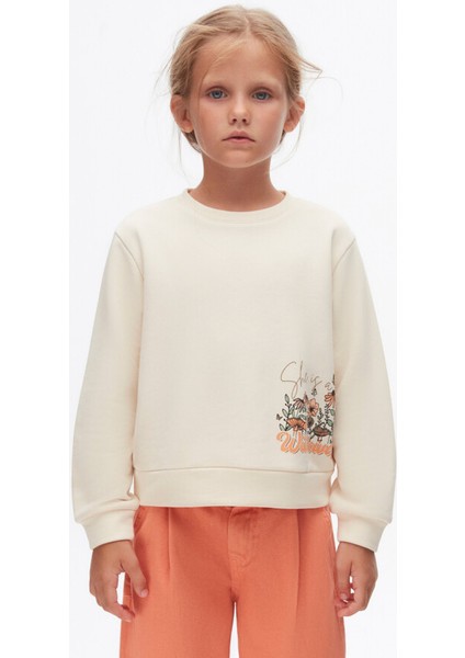 Çiçek Desenli Uzun Kollu Kız Çocuk Sweatshirt 4-8 Yaş 37516