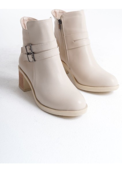 Kadın Bej Toka Detaylı Topuklu Bot