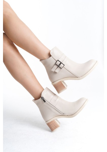 Kadın Bej Toka Detaylı Topuklu Bot modelleri