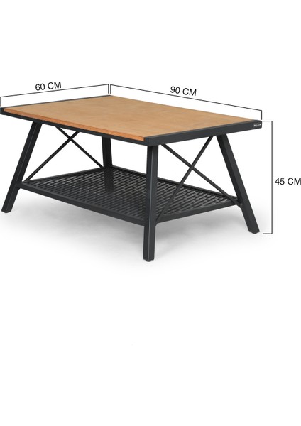 Çapraz Ayaklı Metal Su Kontrastı Ahşap Orta Sehpa
