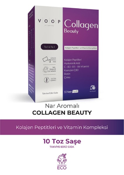 Collagen Beauty Yüksek Biyoaktif Hidrolize Kolajen %100 Saf Ve Doğal - 10 Toz Saşe