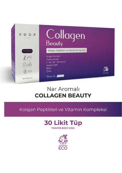 Collagen Beauty Yüksek Biyoaktif Hidrolize Kolajen %100 Saf Ve Doğal - 30 Tüp