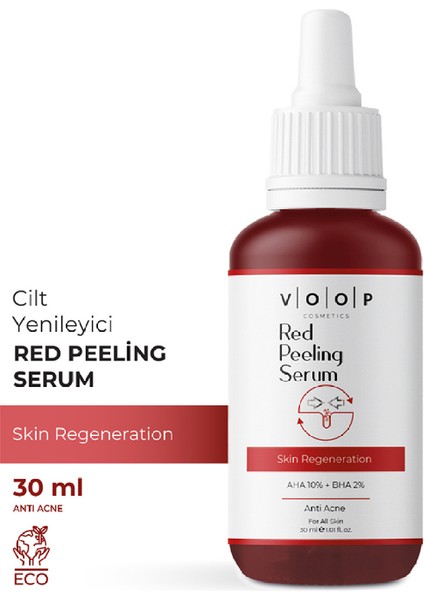 Yüz & Cilt Kırmızı Peeling Bakım Serumu | Leke Karşıtı Özellikli - 30 ml | %10 Aha, %2 Bha