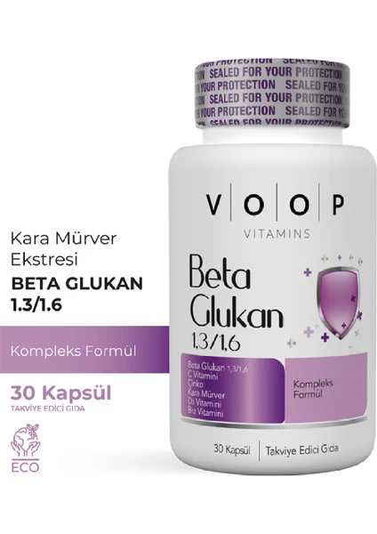 Beta Glukan Kara Mürver, C Vitamini, Çinko Bitkisel Vegan 30 Kapsül