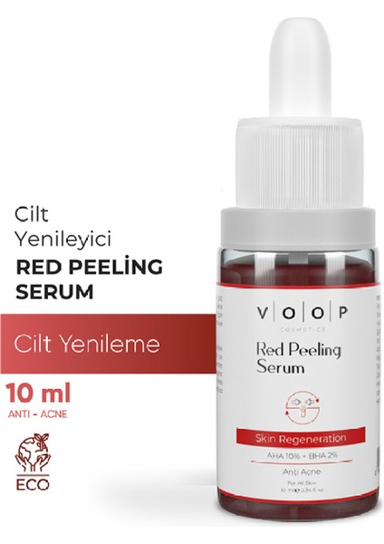 Cilt & Yüz Bakım Serum, Leke Karşıtı Kırmızı Peeling - 10 ml | %10 Aha, %2 Bha