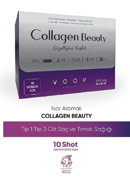 Collagen Beauty Yüksek Biyoaktif Hidrolize Kolajen %100 Saf Ve Doğal - 10 Tüp