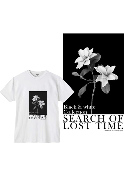 Black & White Ön Baskılı Kadın Bisiklet Yaka Basic Beyaz Tişört modelleri