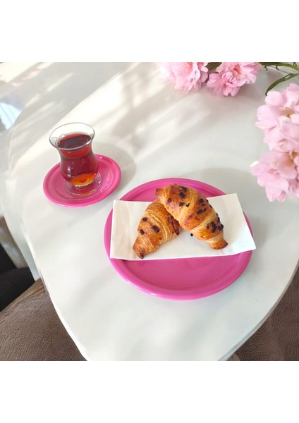 Metal Sunum Tepsisi Metal Çay Tabağı Set- 6 Adet Çay Tabağı ve 6 Adet Sunum Tepsisi Sunumluk Tabak