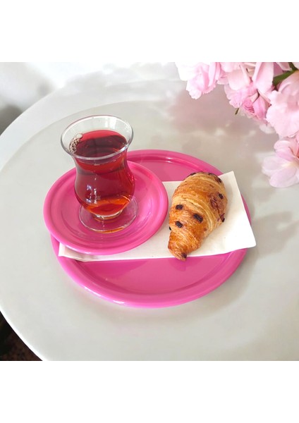 Metal Sunum Tepsisi Metal Çay Tabağı Set- 6 Adet Çay Tabağı ve 6 Adet Sunum Tepsisi Sunumluk Tabak