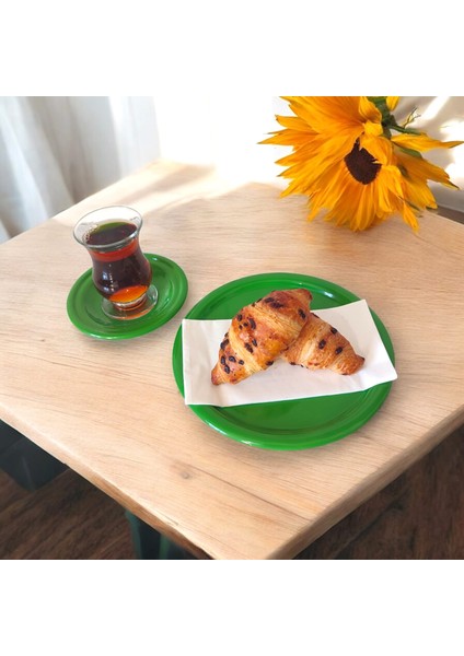 Metal Sunum Tepsisi Metal Çay Tabağı Set- 6 Adet Çay Tabağı ve 6 Adet Sunum Tepsisi Sunumluk Tabak