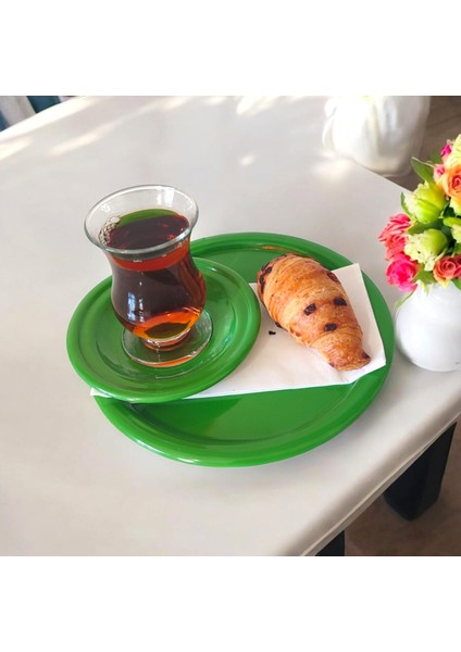 Metal Sunum Tepsisi Metal Çay Tabağı Set- 6 Adet Çay Tabağı ve 6 Adet Sunum Tepsisi Sunumluk Tabak