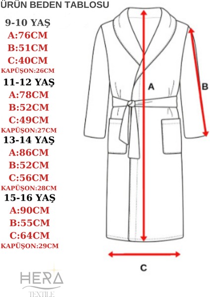 Kapüşonlu ve Kemerli Pamuklu Erkek-Kız Genç Çocuk Bornozu