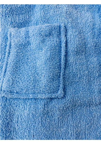 Kapüşonlu ve Kemerli Pamuklu MAVİ Erkek-Kız Genç Çocuk Bornozu(PAMUKLU-DÜMEN NAKIŞLI-YUMUŞAK)