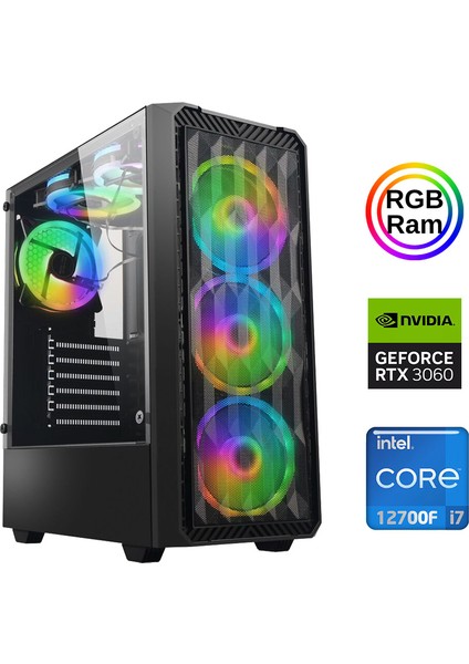 XSR880 I7 12700F 16GB Ram 512GB M.2 Nvme SSD 12GB RTX3060 Oyuncu Masaüstü Bilgisayarı
