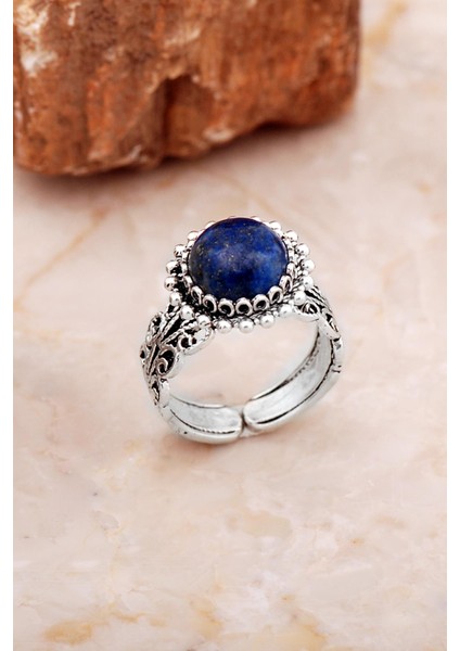 Lapis Lazuli Taşlı Telkari Elişi Gümüş Yüzük 5835