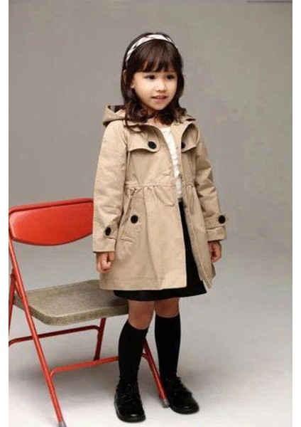 Astarlı Kapüşonlu Kız Çocuk Bondip trenç - Camel fiyatları