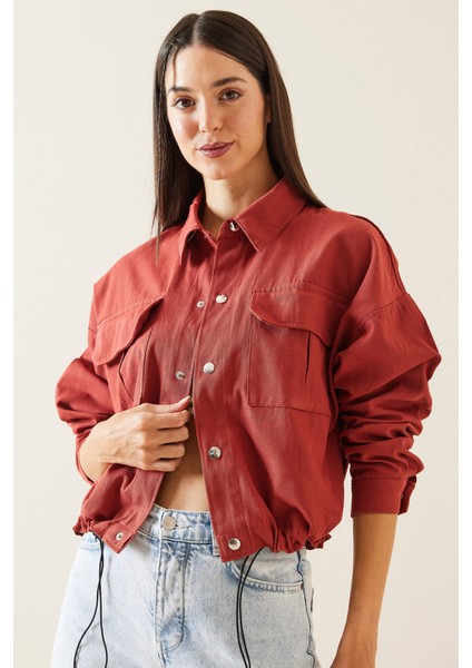 Kiremit Çift Cepli Çıtçıtlı Crop Ceket 5KXK4-48965-16 fiyatları