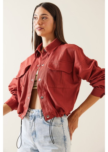 Kiremit Çift Cepli Çıtçıtlı Crop Ceket 5KXK4-48965-16 modelleri