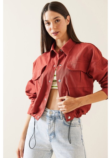 Kiremit Çift Cepli Çıtçıtlı Crop Ceket 5KXK4-48965-16 indirimleri