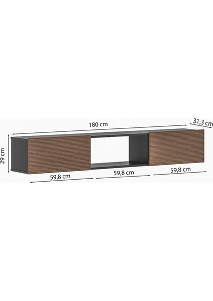 The FeHAN Fibonacci Duvara Monte 2 Kapaklı Tv Ünitesi ,tv Sehpası ,tv Duvar Ünitesi 180CM - Ahşap Siyah / Kaplan