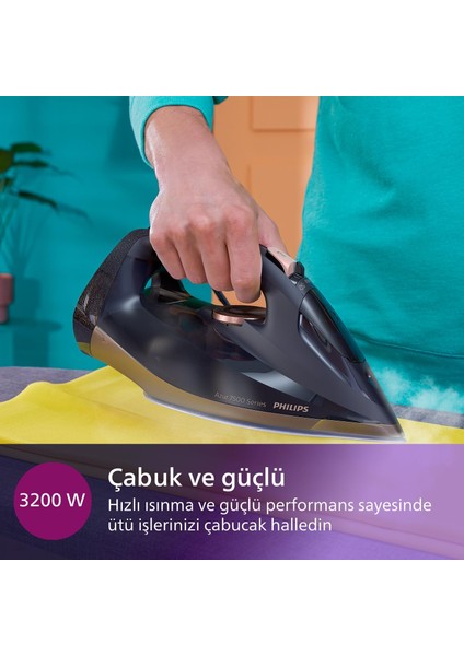 Premium Buharlı Ütü 7500 Serisi, 3200W Lacivert, Üstün Buhar Performansı, Özel Taban Teknolojisi + Onerous Mutfak tartısı