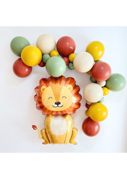 Sevimli Aslan Folyo Balonlu Safari Doğum Günü Süslemeleri, Orman Balon Kemeri Doğumgünü Parti Seti Süsü