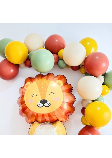 Sevimli Aslan Folyo Balonlu Safari Doğum Günü Süslemeleri, Orman Balon Kemeri Doğumgünü Parti Seti Süsü indirimleri