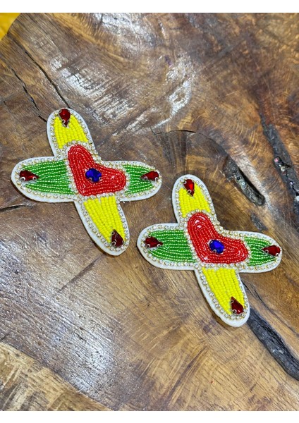 2 Adet Boncuk Işleme Apolet Arma Set Aplike Dikiş Aksesuarı 9x7 cm