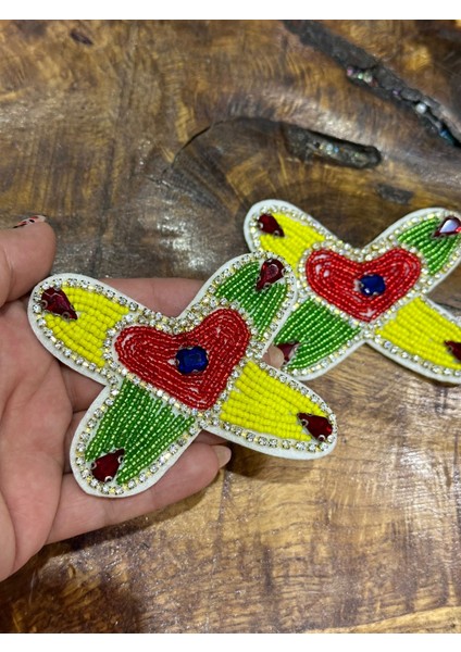 2 Adet Boncuk Işleme Apolet Arma Set Aplike Dikiş Aksesuarı 9x7 cm