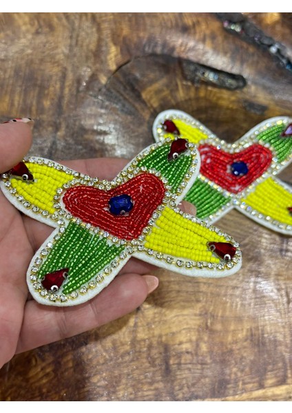 2 Adet Boncuk Işleme Apolet Arma Set Aplike Dikiş Aksesuarı 9x7 cm