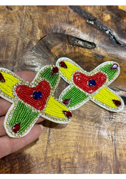 2 Adet Boncuk Işleme Apolet Arma Set Aplike Dikiş Aksesuarı 9x7 cm