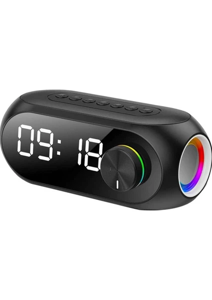 Alfalink Alarmlı Bluetooth Dijital Masa Saati Fm Radyo + TF Kart + Aux + Saat Alarm Hoparlör Şarjlı