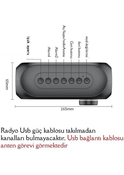 Alarmlı Bluetooth Dijital Masa Saati Fm Radyo + TF Kart + Aux + Saat Alarm Hoparlör Şarjlı