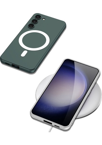 - Samsung Galaxy S23 Plus - Kılıf Wireless Şarj Özellikli Kıpta Magsafe Silikon Kapak - Yeşil