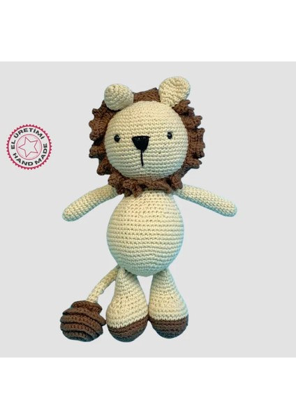 El Yapımı Amigurumi Sevimli Aslan 23 cm - Bej