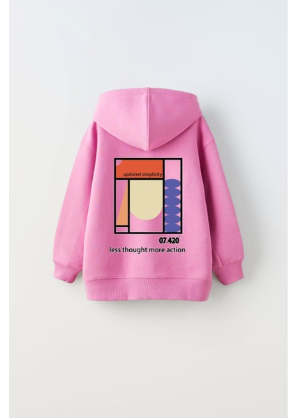 The Champ Clothing Kapüşonlu Içi Polar Updated Simplicity Baskılı Pembe Unisex Çocuk Hoodie Sweatshirt