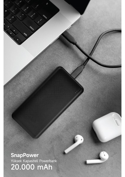 20.000 Mah Powerbank 2 USB Çıkışlı 1type-C Girişli SNP-3002 Siiyah
