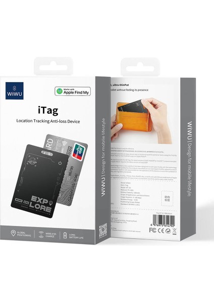 Gps Akıllı Takip Cihazı Wt-03 Itag Ios Find My Destekli Slim Kartlık Tasarımlı Siyah