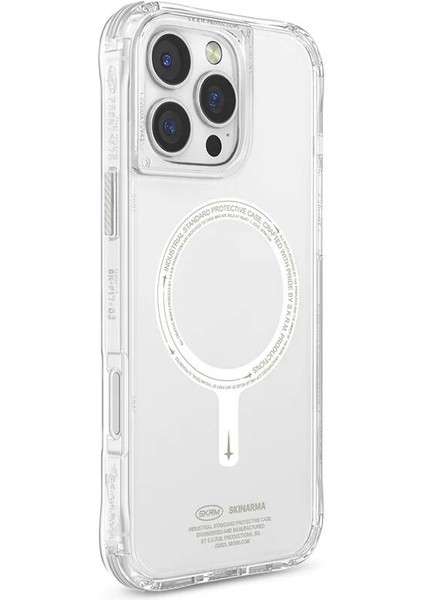 iPhone 16 Pro Uyumlu Kılıf Magsafe Özellikli Şeffaf Airbag Tasarımlı Skinarma Saido Nightglow Şeffaf