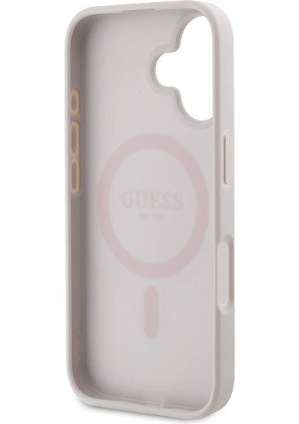 iPhone 16 Plus Kılıf Lisanslı Magsafe Özellikli Pu Deri 4g Desenli Taşlı Üçgen Logolu Pembe fırsatları