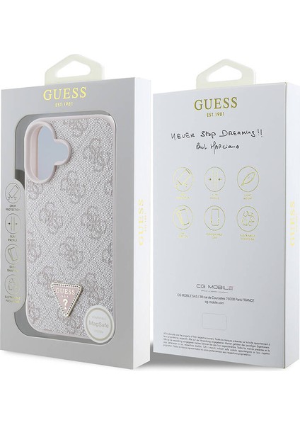 iPhone 16 Plus Kılıf Lisanslı Magsafe Özellikli Pu Deri 4g Desenli Taşlı Üçgen Logolu Pembe indirimleri