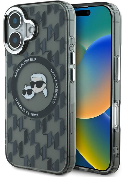 iPhone 16 Kılıf Lisanslı Magsafe Özellikli Iml Baskılı Metal Monogram Kc Heads Siyah