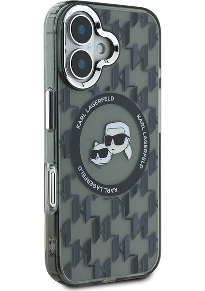 iPhone 16 Kılıf Lisanslı Magsafe Özellikli Iml Baskılı Metal Monogram Kc Heads Siyah modelleri