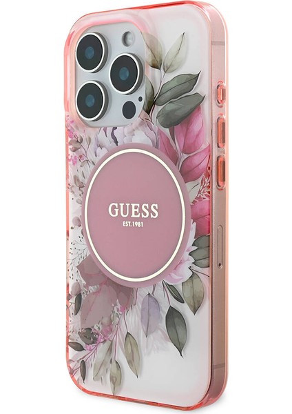 iPhone 16 Pro Max Uyumlu Kılıf Guess Orjinal Lisanslı Magsafe Özellikli Flower Tonal Circle Pembe