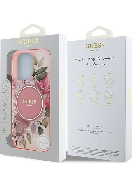 iPhone 16 Pro Max Uyumlu Kılıf Guess Orjinal Lisanslı Magsafe Özellikli Flower Tonal Circle Pembe